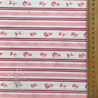 Katoenen stof Fine flowers STRIPE pink