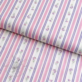 Katoenen stof Fine flowers STRIPE purple