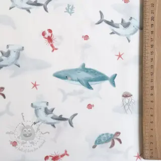 Katoenen stof Sea life offwhite digital print