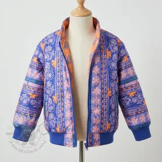 Katoenen stof VOILE STEPPED Daria flower purple digital print