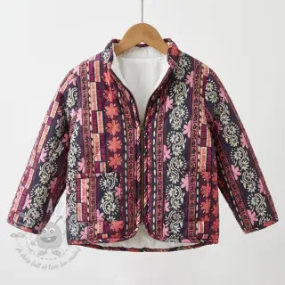Katoenen stof VOILE STEPPED Daria flower aubergine digital print