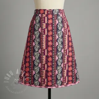 Katoenen stof VOILE STEPPED Daria flower aubergine digital print