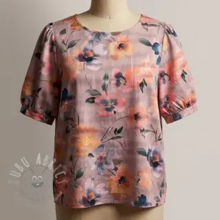 Katoenen stof SATIN Penny flower peach digital print