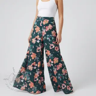 Katoenen stof SATIN Penny flower petrol digital print
