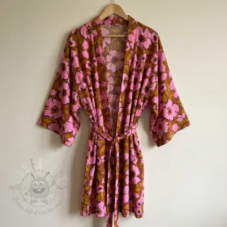 Katoenen stof SATIN Flower Kala caramel