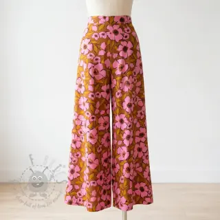 Katoenen stof SATIN Flower Kala caramel