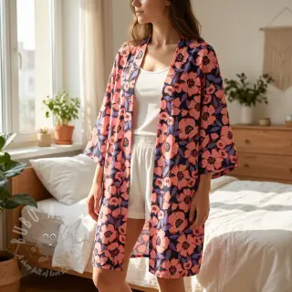 Katoenen stof SATIN Flower Kala navy