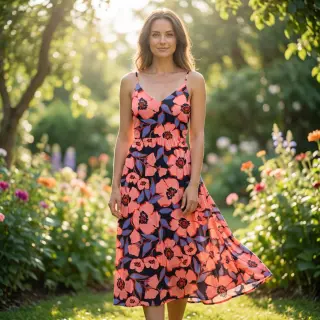 Bavlnená látka SATIN Flower Kala navy