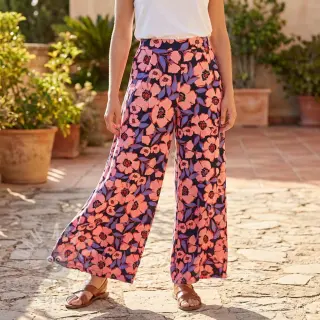 Katoenen stof SATIN Flower Kala navy