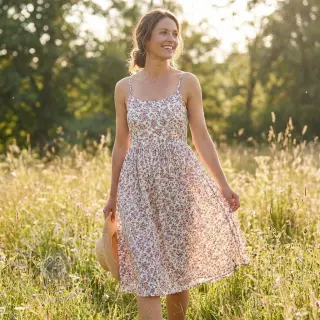 Katoenen stof Simie flowers offwhite digital print