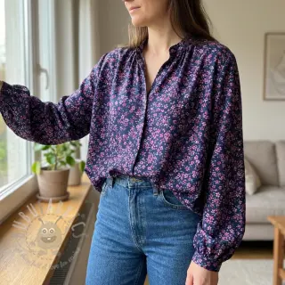Katoenen stof Simie flowers navy digital print