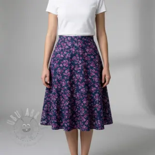 Katoenen stof Simie flowers navy digital print