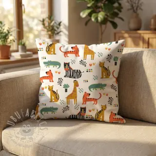 Katoenen stof Safari time offwhite digital print