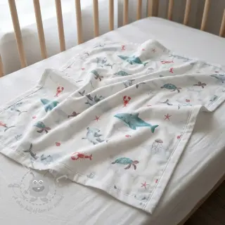 Katoenen stof Sea life offwhite digital print
