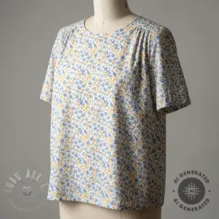 Katoenen stof Fine flowers blue
