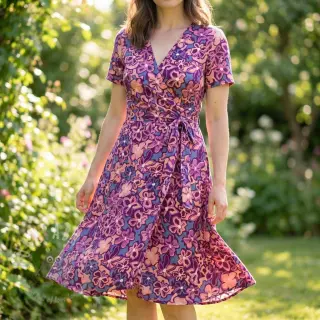 Viscose STRETCH Flowers Junie purple