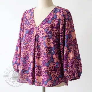Viscose STRETCH Flowers Junie purple