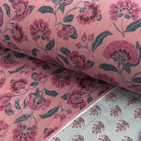 Dubbelgaas/mousseline STEPPED Flowers mauve