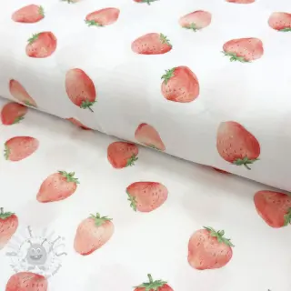 Dubbelgaas/mousseline Strawberries digital print