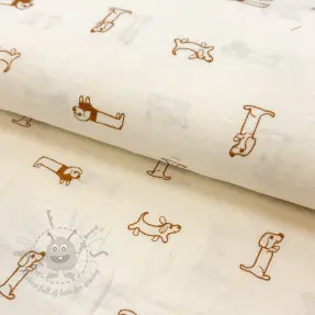 Dubbelgaas/mousseline EMBROIDERY Dogs ecru