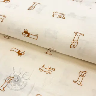Dubbelgaas/mousseline EMBROIDERY Dogs ecru