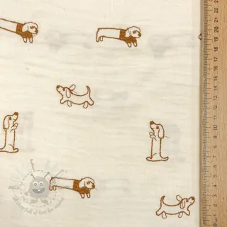 Dubbelgaas/mousseline EMBROIDERY Dogs ecru
