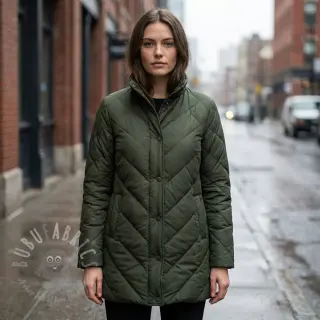 Gewatteerde stof ZIG ZAG army green