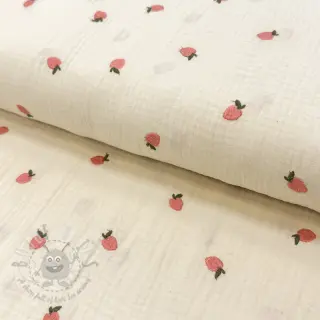 Dubbelgaas/mousseline EMBROIDERY Fruit peach SIMPLY NATURAL