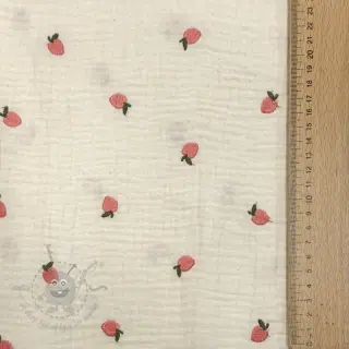 Dubbelgaas/mousseline EMBROIDERY Fruit peach SIMPLY NATURAL