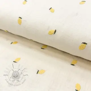 Dubbelgaas/mousseline EMBROIDERY Fruit yellow SIMPLY NATURAL