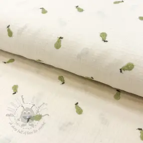 Dubbelgaas/mousseline EMBROIDERY Fruit green SIMPLY NATURAL