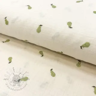 Dubbelgaas/mousseline EMBROIDERY Fruit green SIMPLY NATURAL