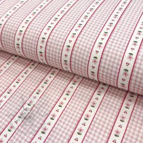 Dubbelgaas/mousseline Flowers check pink digital print