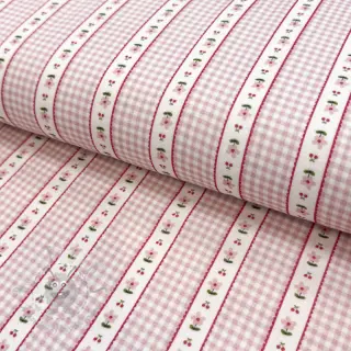Dubbelgaas/mousseline Flowers check pink digital print