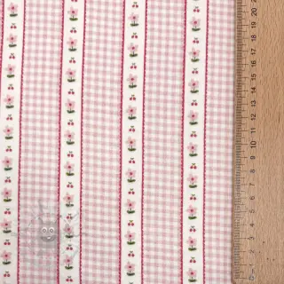Dubbelgaas/mousseline Flowers check pink digital print