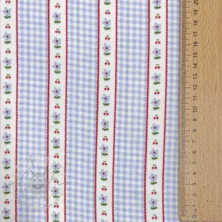 Dubbelgaas/mousseline Flowers check blue digital print