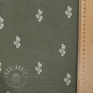 Dubbelgaas/mousseline EMBROIDERY Cactus green