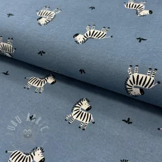 Katoenen stof FLANNEL Zebras blue