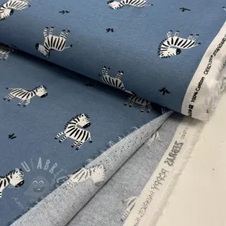 Katoenen stof FLANNEL Zebras blue