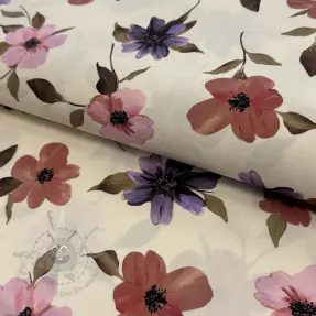 Katoenen stof VISCOSE Flowers offwhite digital print