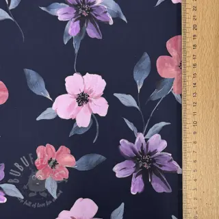 Katoenen stof VISCOSE Flowers navy digital print