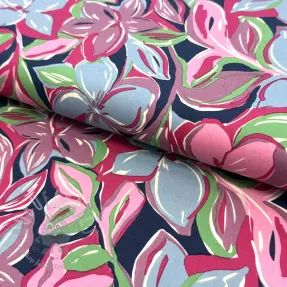 Katoenen stof VISCOSE Flowers green