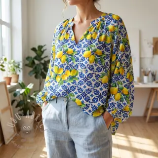 Katoenen stof VISCOSE Lemons digital print