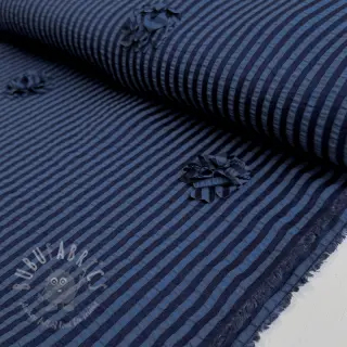 Viscose YARN DYED Stripes and flowers navy