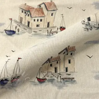 Decoratiestof Linenlook Seaside House View digital print