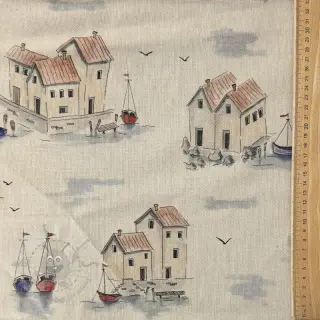 Decoratiestof Linenlook Seaside House View digital print