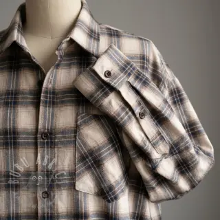 Katoenen stof YARN DYED BRUSHED Check Tim beige