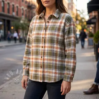 Katoenen stof YARN DYED BRUSHED Check Mia olive