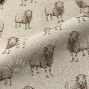 Decoratiestof Linenlook Pen Drawing Sheep digital print