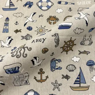 Decoratiestof Linenlook premium Nautical Doodle